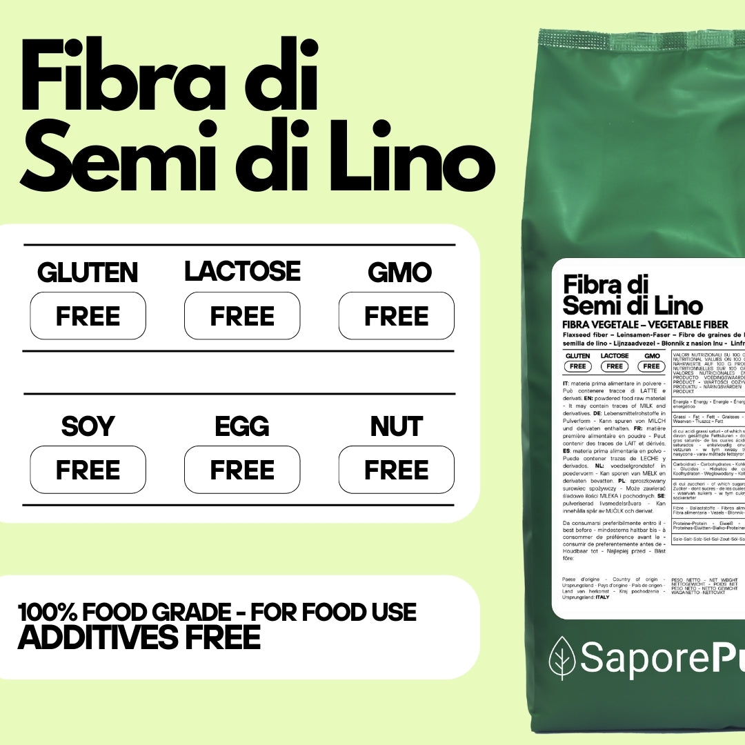 Fibra di semi di Lino  - Addensante Naturale - Sostituto "E" Clean Label - Per gelati, dolci e salse. - SaporePuro