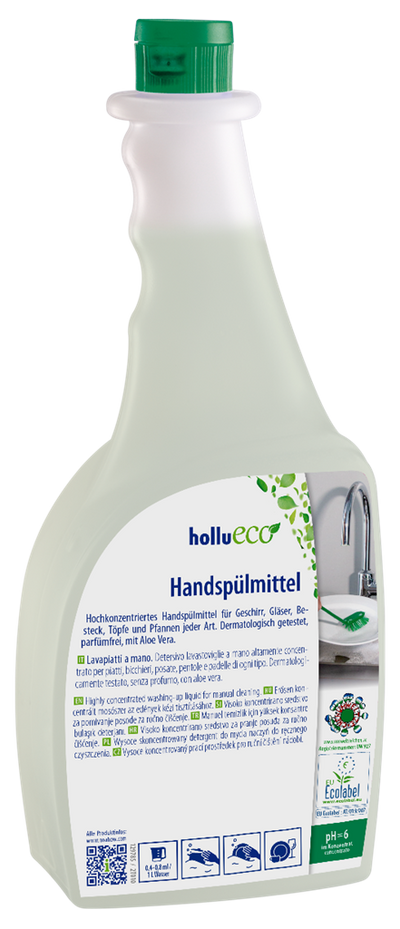 hollueco Lavapiatti a Mano Concentrato – Con Aloe Vera e Certificazione Ecolabel – Ideale per Vaschette Gelato e Attrezzature - 1Lt Nyl Professional