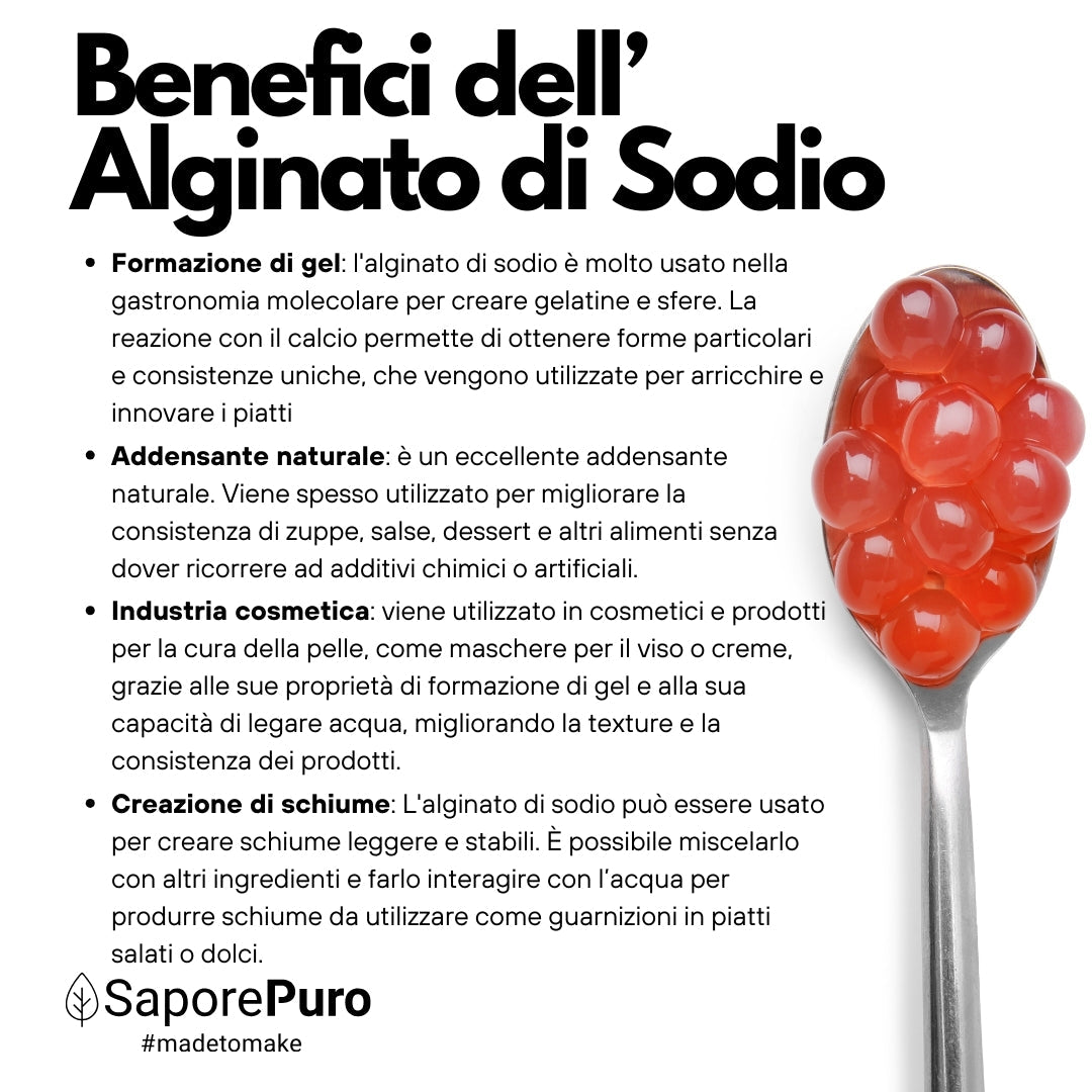 Alginato di Sodio (E401) - Gelificante Naturale - Sferificazione Molecolare - SaporePuro