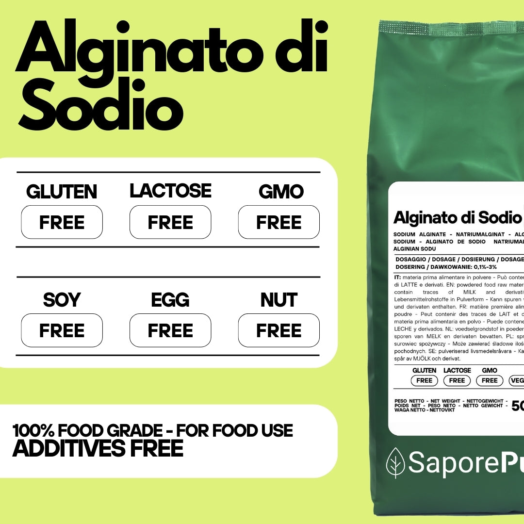 Alginato di Sodio (E401) - Gelificante Naturale - Sferificazione Molecolare - SaporePuro