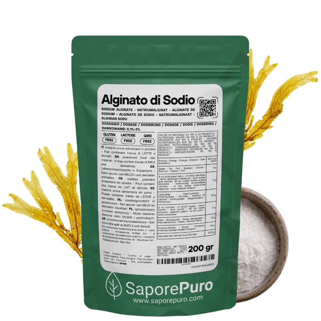 Alginato di Sodio (E401) - Gelificante Naturale - Sferificazione Molecolare - SaporePuro