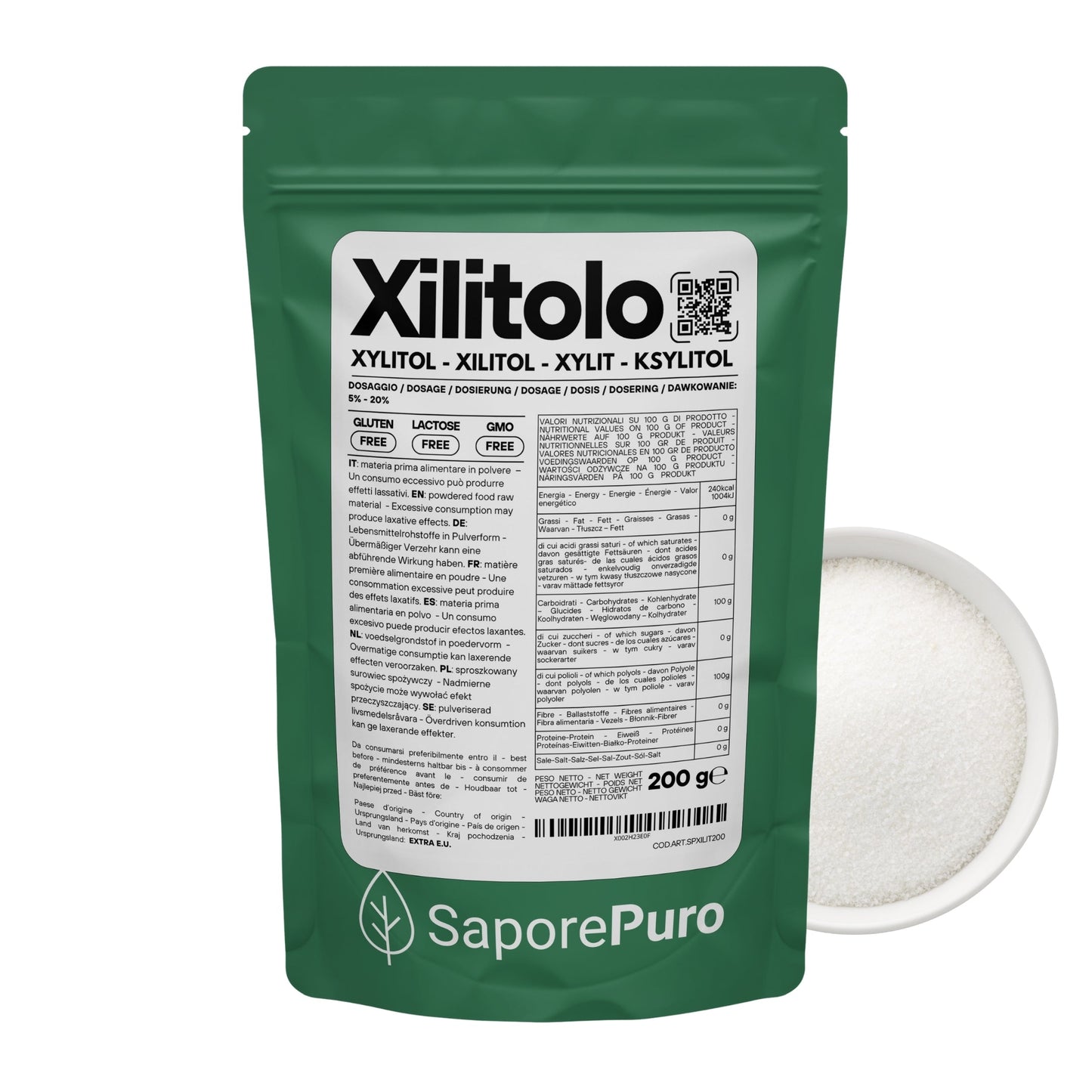 Xilitolo - Dolcificante Naturale con meno Calorie - Origine Extra E.U. - GelatoStore