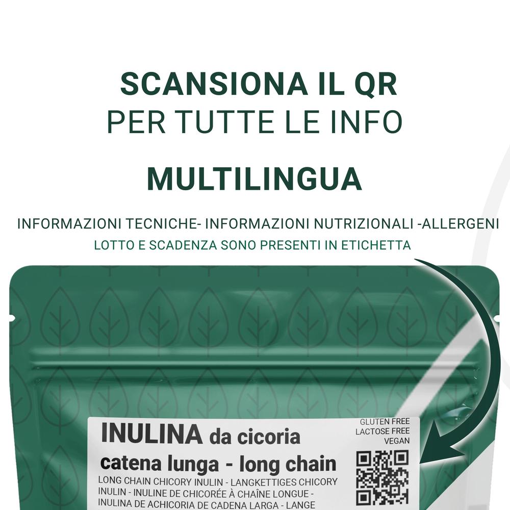 Inulina a catena lunga in polvere pura, 150g, marca SaporePuro, contenitore con etichetta bianca e logo.