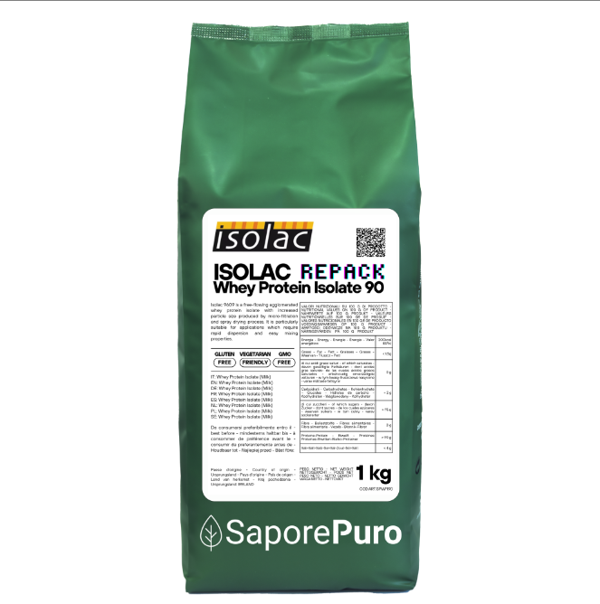 ISOLAC -  Proteine Isolate del Latte Performanti - Riconfezionate -  90% di parte proteica - 1kg - SaporePuro