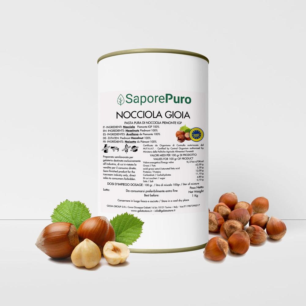 Pasta di nocciola Piemonte I.G.P SaporePuro in barattolo da 1kg, crema spalmabile con nocciole e cioccolato.