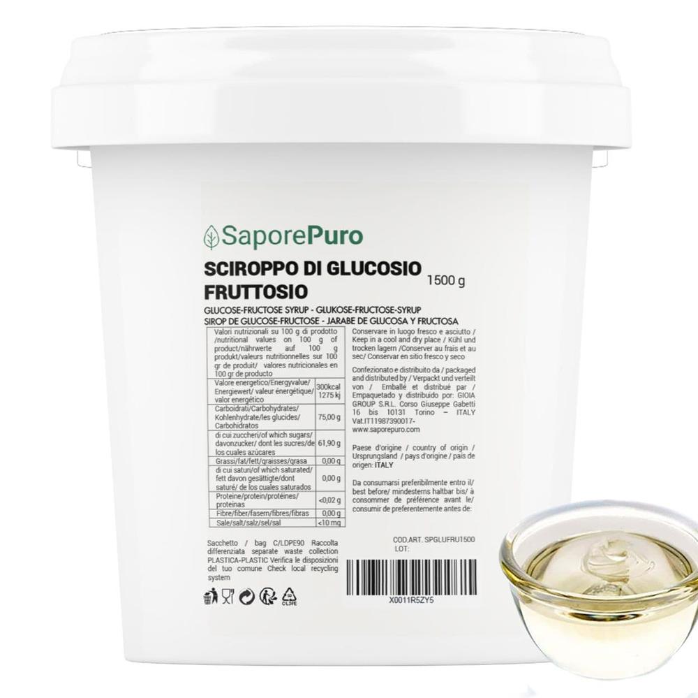 Sciroppo di glucosio fruttosio liquido SaporePuro, ingrediente per cucina e forno, 1,5 kg, 70/75DE.