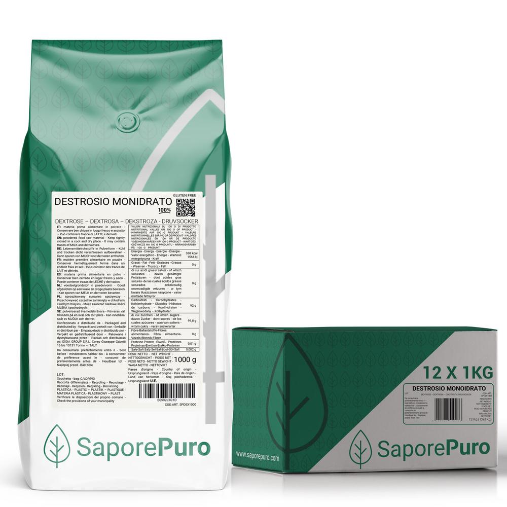 SaporePuro Destrosio sugar for gelato, energy-boosting sweetener in a 500g package, ideal for quick energy and dessert recipes.