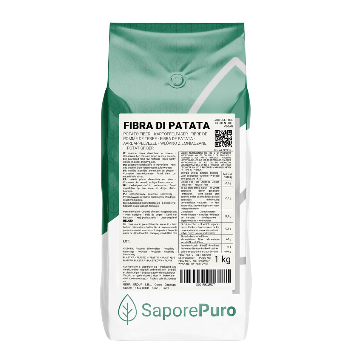 Fibra di Patata - 1kg - Gluten Free - Origine Belgio- ideale per panificazione e prodotti da forno - SaporePuro