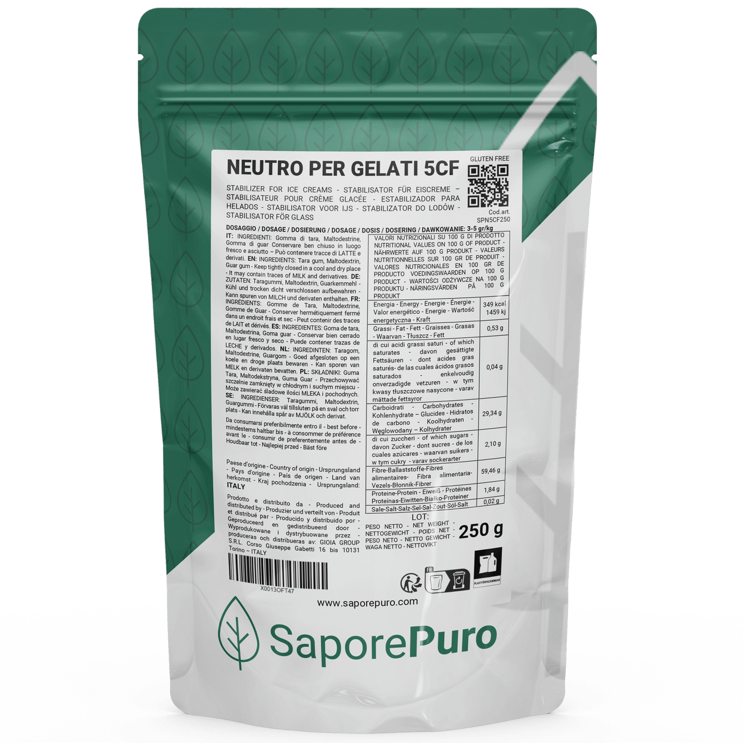 Neutral für Speiseeis 5CF - 250gr - Stabilisator für Speiseeis MADE IN ITALY - Heiß und kalt verwendbar - SaporePuro