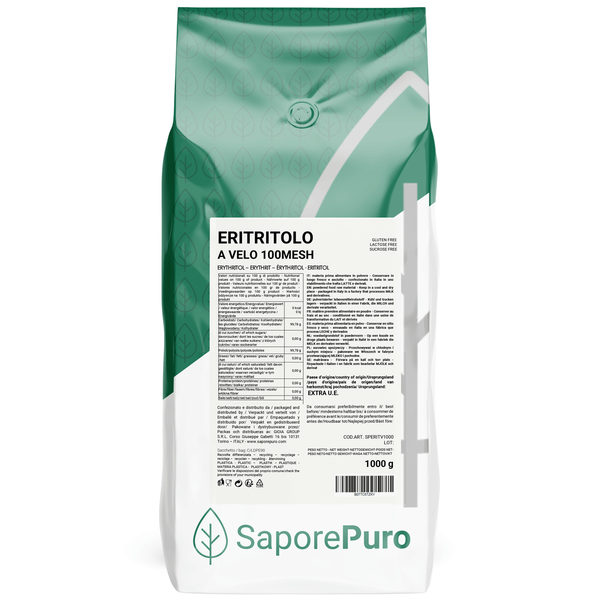 Eritritolo a Velo 100mesh - 1kg - Dolcificante 0kcal - SaporePuro
