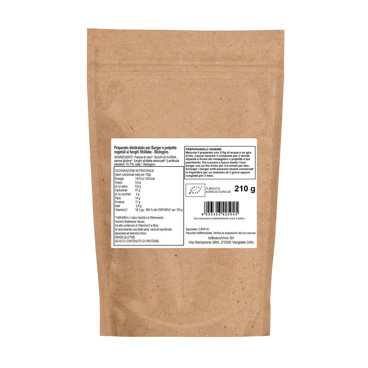 Preparato per Burger o Polpette ai Funghi Shiitake BIO 210g - GelatoStore