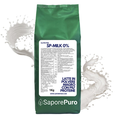 Latte magro in polvere SaporePuro con più proteine, ideale per gelati, pasticceria e altri usi culinari.