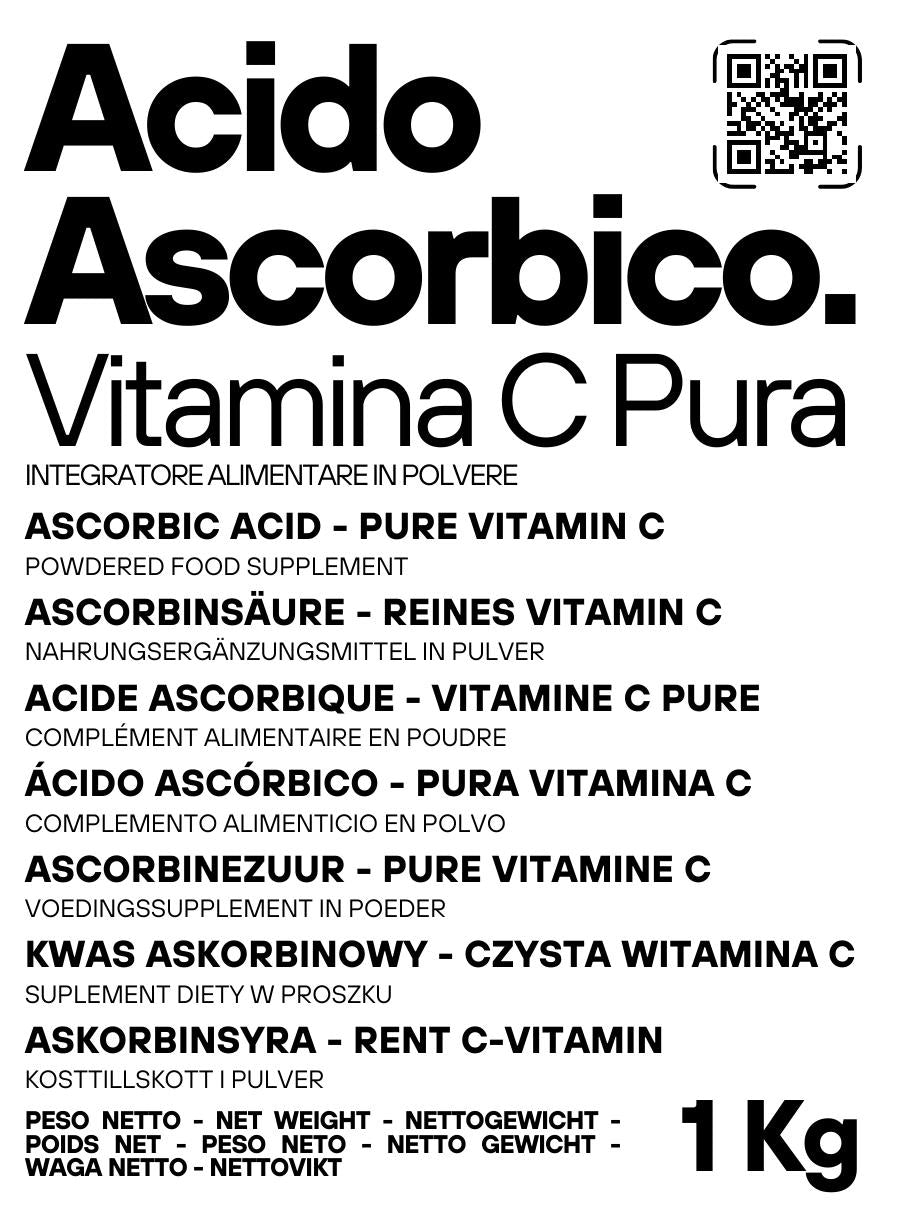 SaporePuro pure vitamin C (Acido Ascorbico) in a package, essential nutrient for recipes, Italian-made dietary supplement.