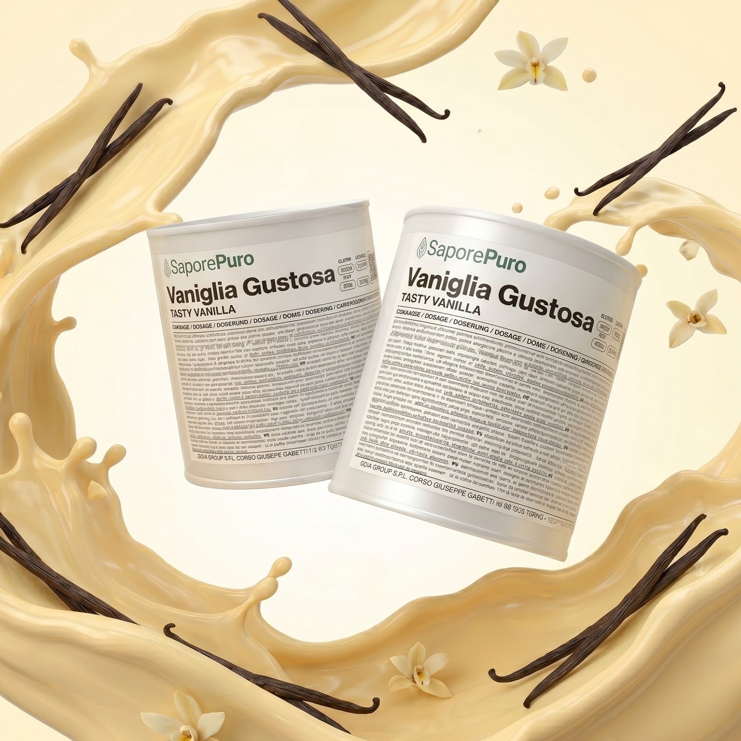 Pasta di vaniglia Gustosa SaporePuro da 4kg, crema aromatizzata per gelato, contenitore con etichetta e prodotto pronto all'uso