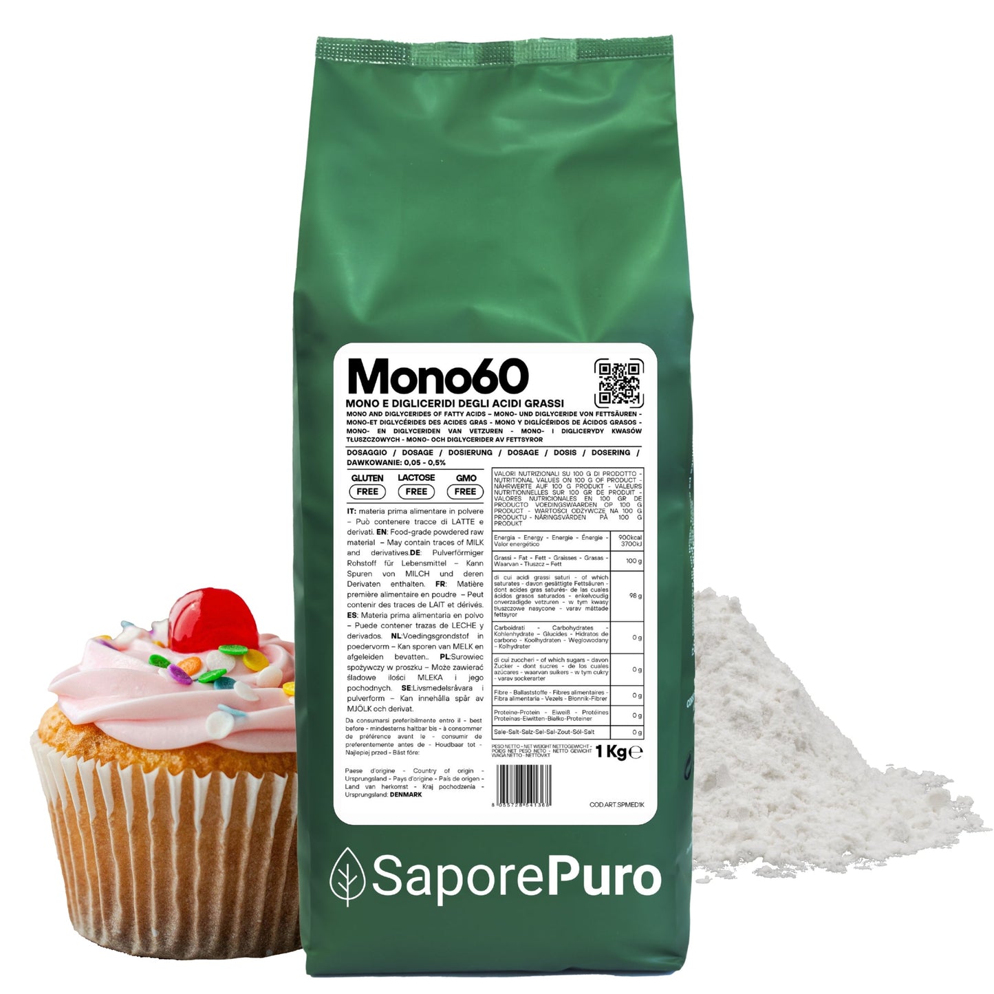 Mono60 - Emulsionante E471 – Additivo Alimentare – SaporePuro – Prodotto in Europa – Alta Qualità per Gelati, Pasticceria, Panificazione - GelatoStore