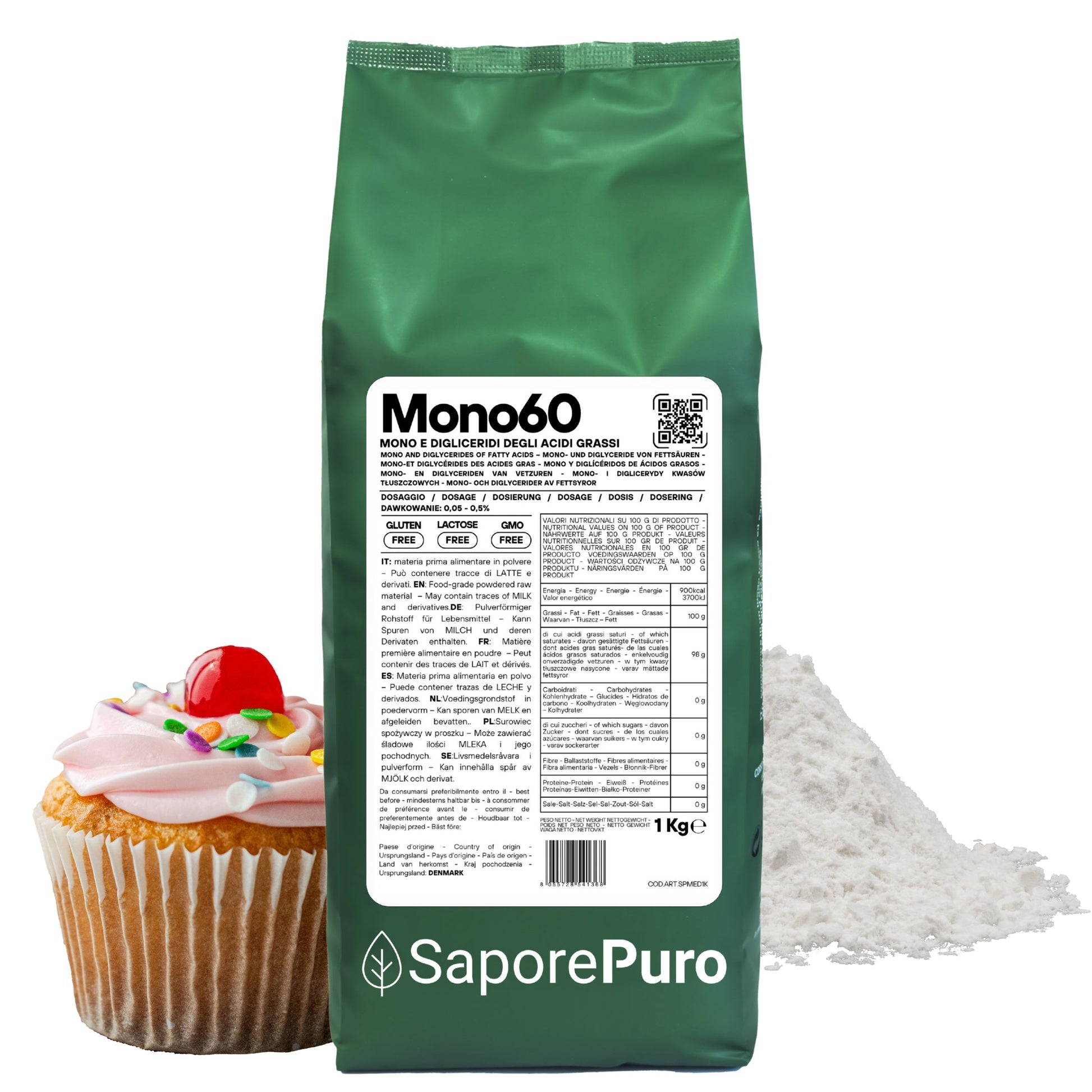 Mono60 - Emulsionante E471 – Additivo Alimentare – SaporePuro – Prodotto in Europa – Alta Qualità per Gelati, Pasticceria, Panificazione - GelatoStore