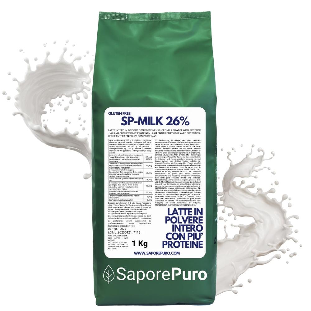 SaporePuro latte in polvere con proteine, a base di latte magro o intero, ideale per gelati, pasticceria e altri usi culinari