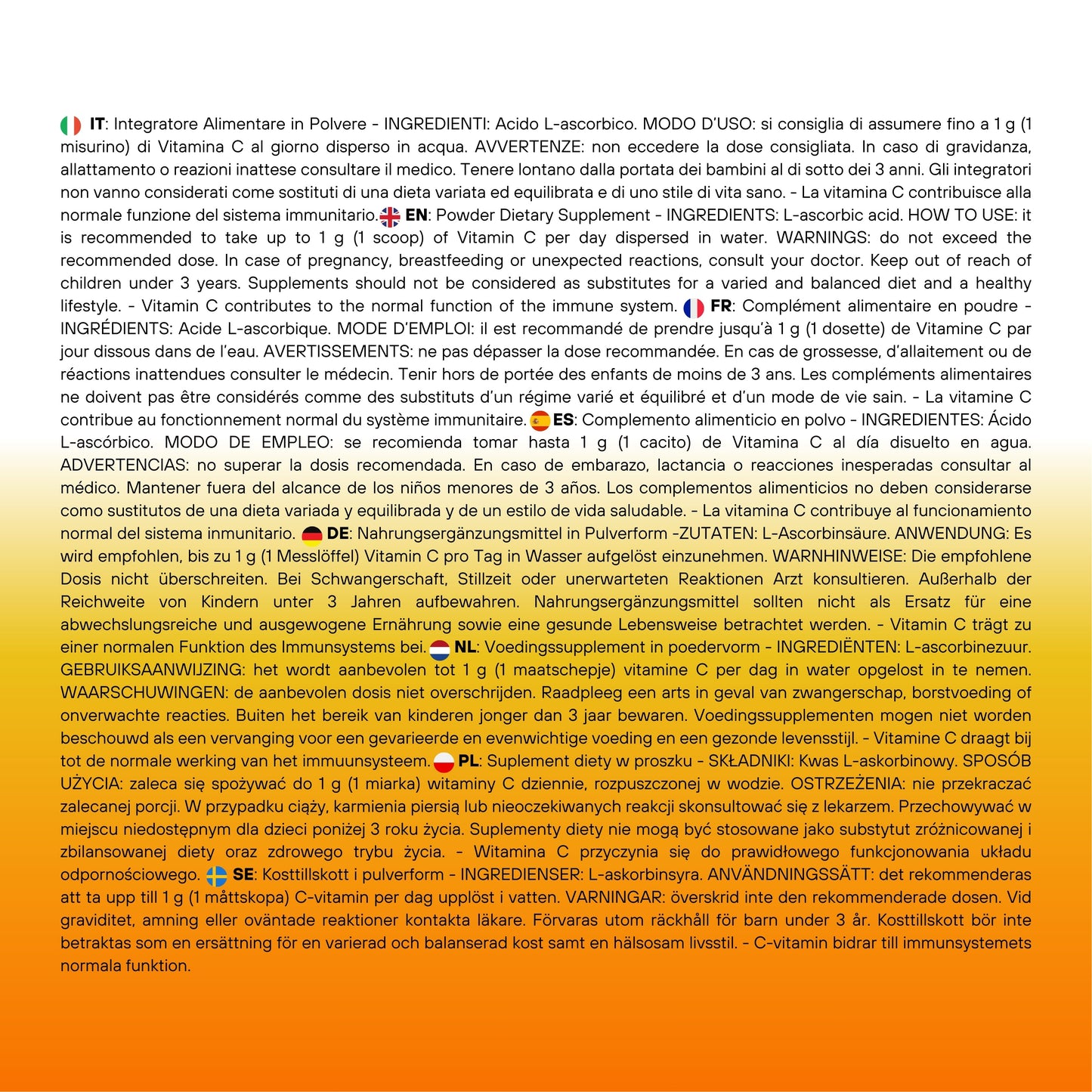 Vitamin C - Acido Ascorbico Puro - Integratore Alimentare - SUPPLEMENTS - GelatoStore