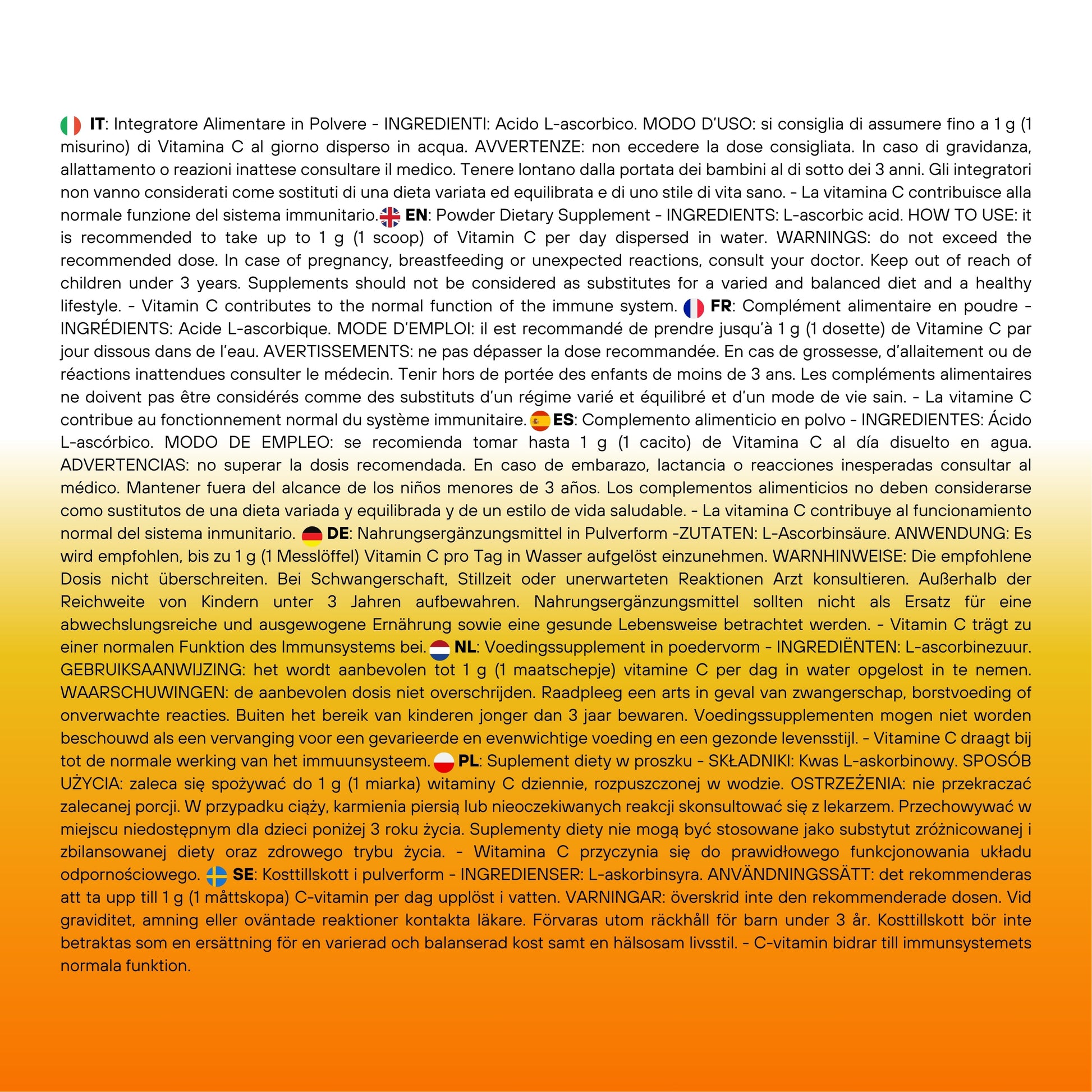 Vitamin C - Acido Ascorbico Puro - Integratore Alimentare - SUPPLEMENTS - GelatoStore