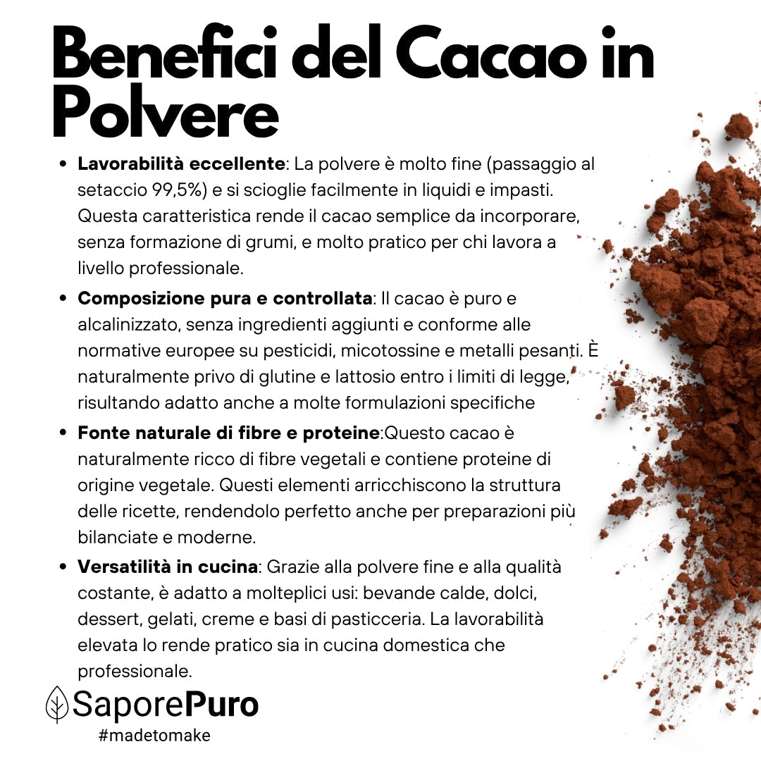 Cacao in Polvere 22-24% di Materia Grassa - Origine Olanda - Gusto deciso e sapore intenso - GelatoStore