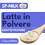 Latte magro in polvere SaporePuro con più proteine, ideale per gelati, pasticceria e utilizzi culinari, visibile in immagine.