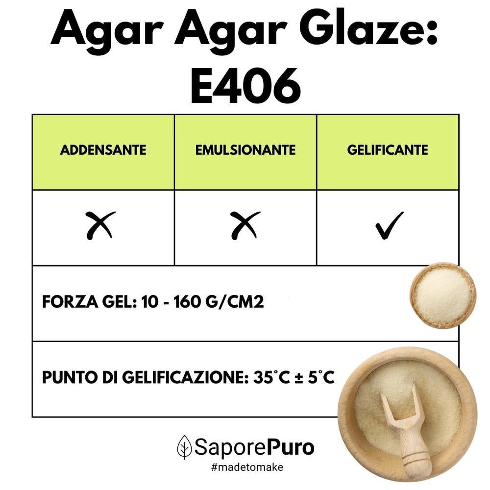 Gelatina vegetale Agar Agar Glaze SaporePuro, prodotto in Italia, usato come topping, glassa e alternativa alla gelatina.
