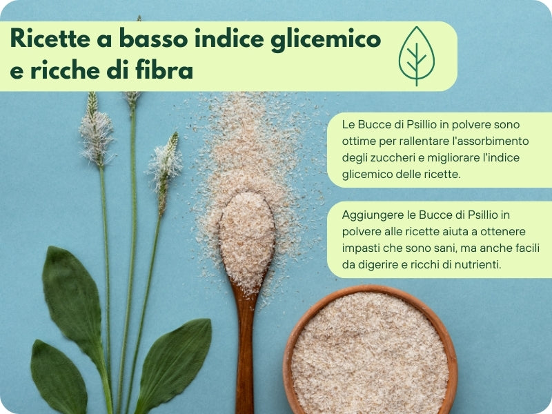 Polvere di bucce di psillio SaporePuro, fibra naturale per integratori alimentari, in confezione con cucchiaio dosatore.