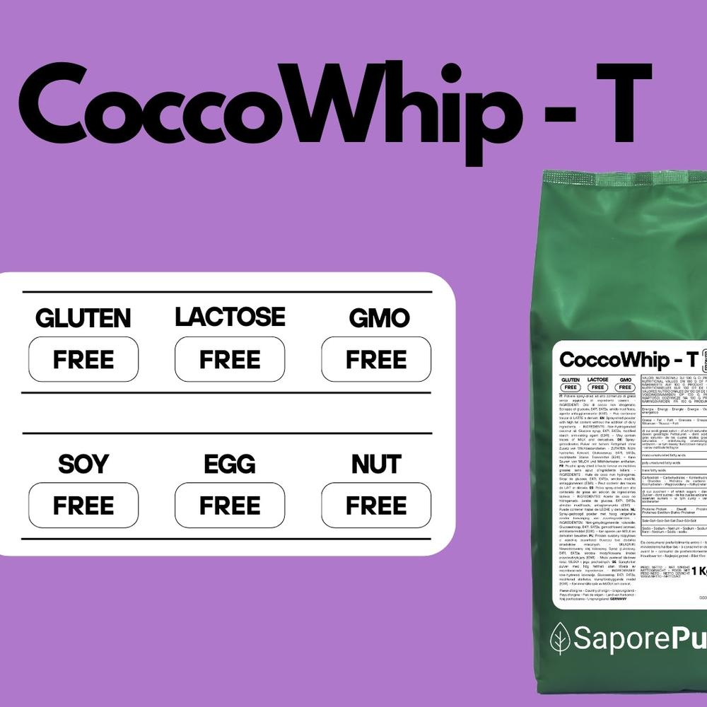Grasso di cocco montante CoccoWhip SaporePuro, 1kg, vegan, per gelati e preparazioni di pasticceria, visibile in immagine