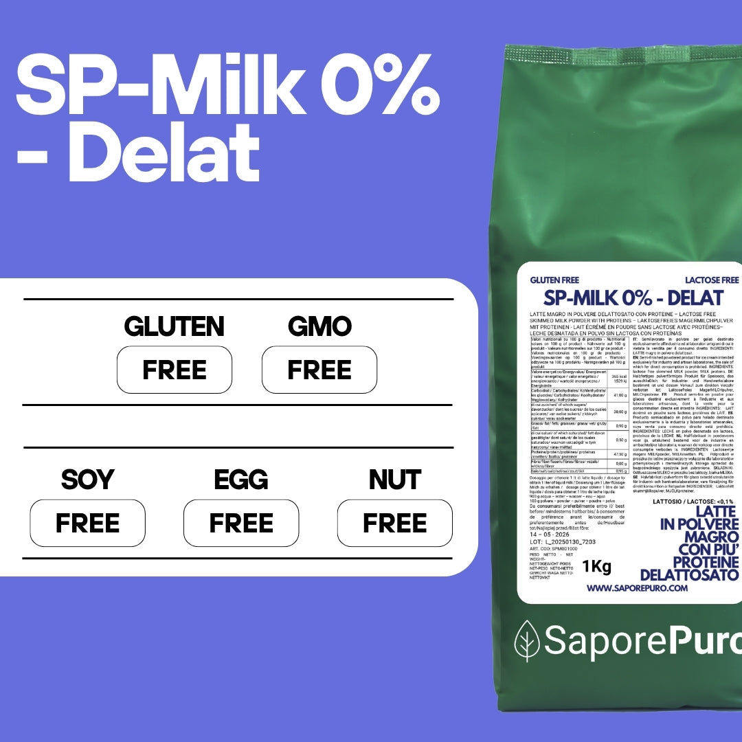 Latte Magro in Polvere DELATTOSATO con aggiunta di Proteine - sostituto del classico Latte in Polvere per Gelati - SP MILK DELAT