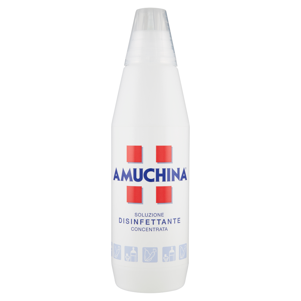 Amuchina Disinfettante 1L bottle, concentrated disinfectant solution for medical and surgical use, with clear labeling.