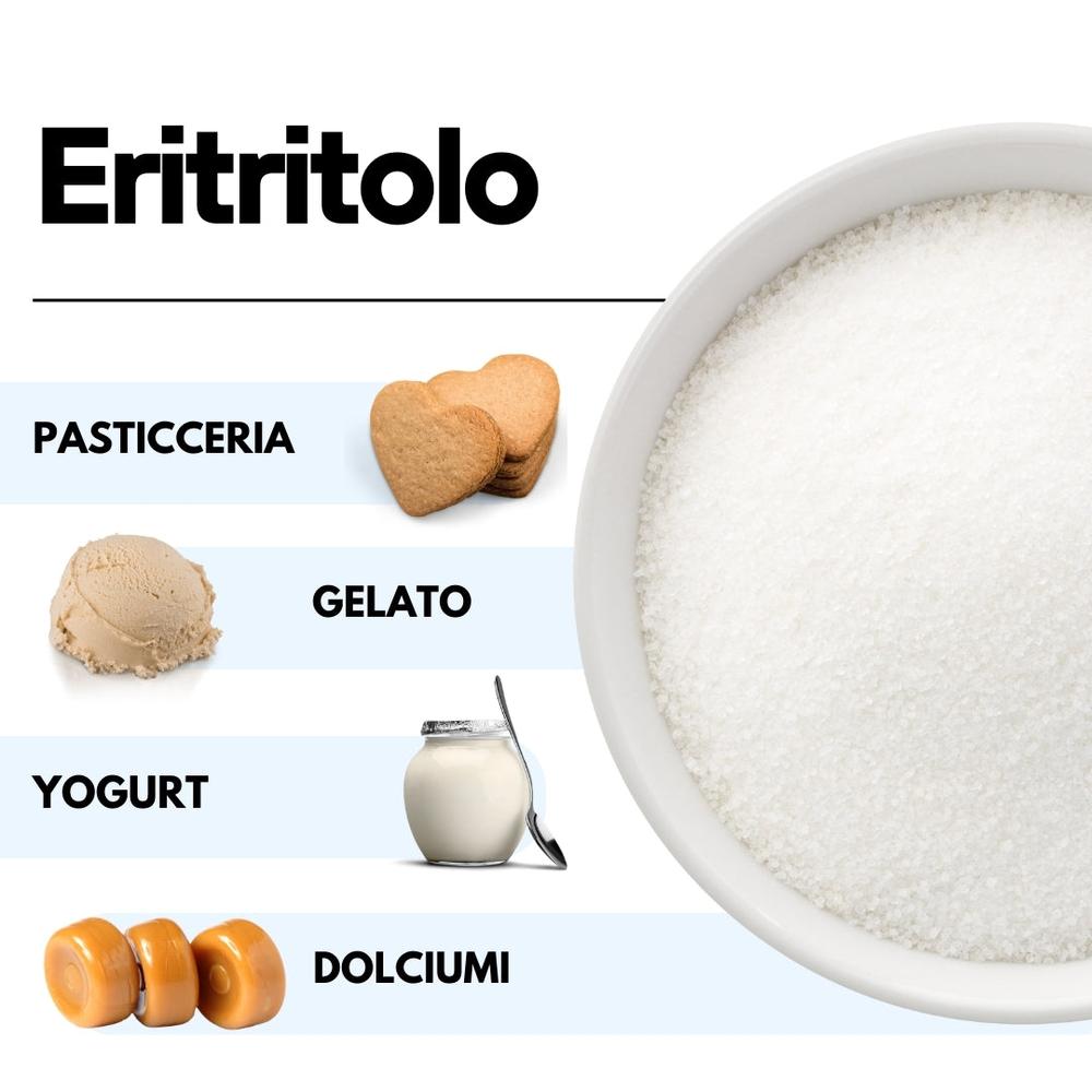 Eritritolo naturale SaporePuro, zero calorie sweetener from France, in a white granulated sugar-like form for baking and cooking.