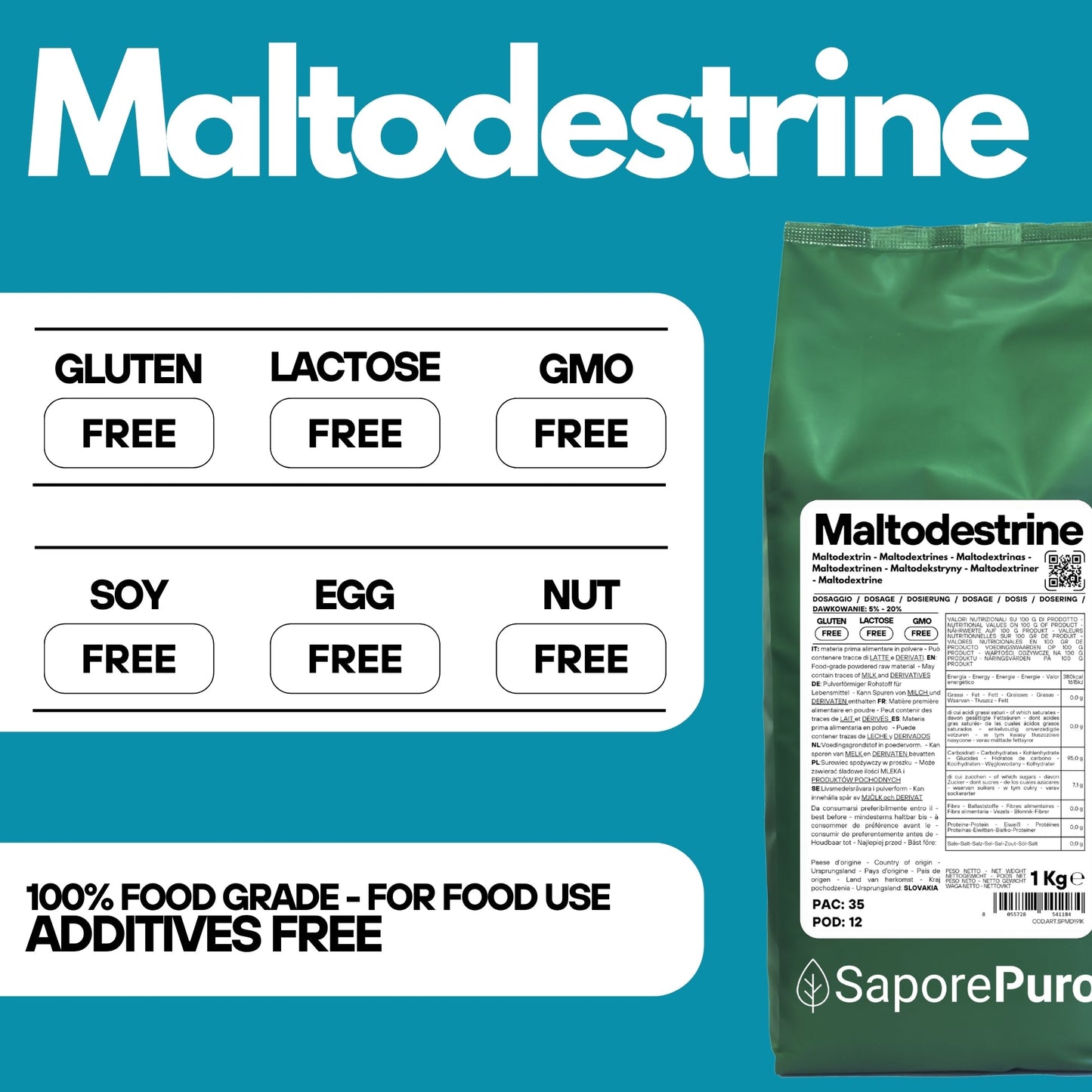 Maltodestrine 18-19DE - Confezionato in Italia - Zucchero a lento rilascio - per Gelati