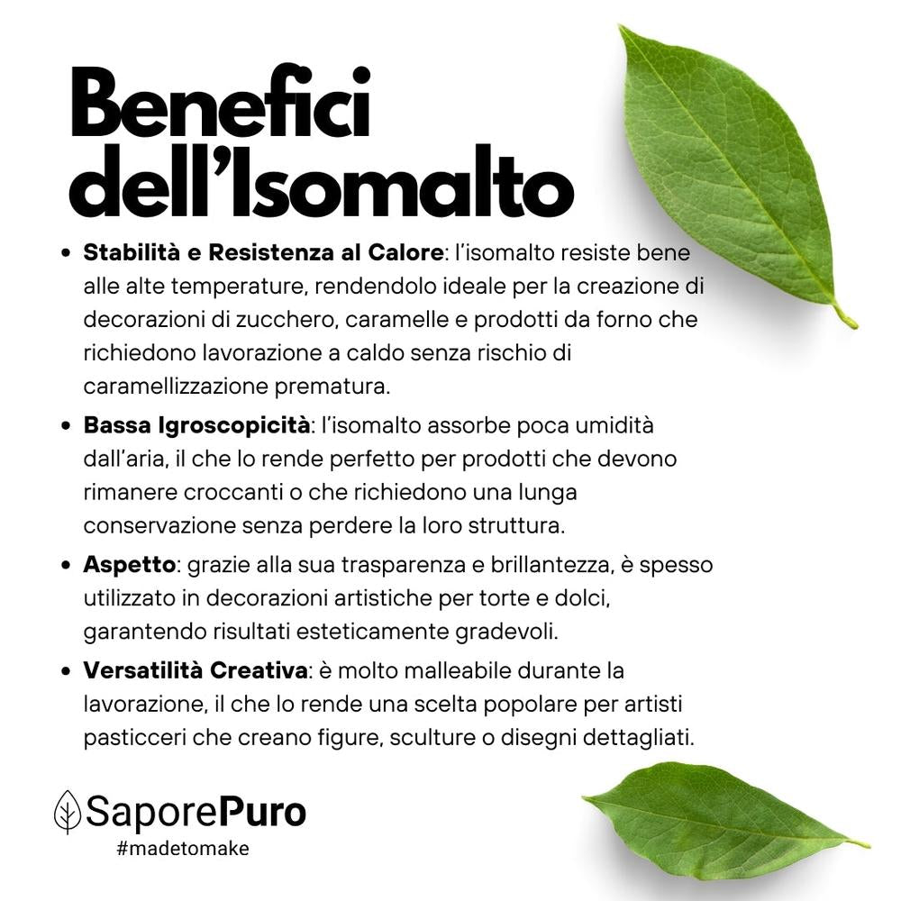 Isomalto origine Germania from SaporePuro, natural sweetener ingredient for cooking and baking, in a clear jar with a scoop.