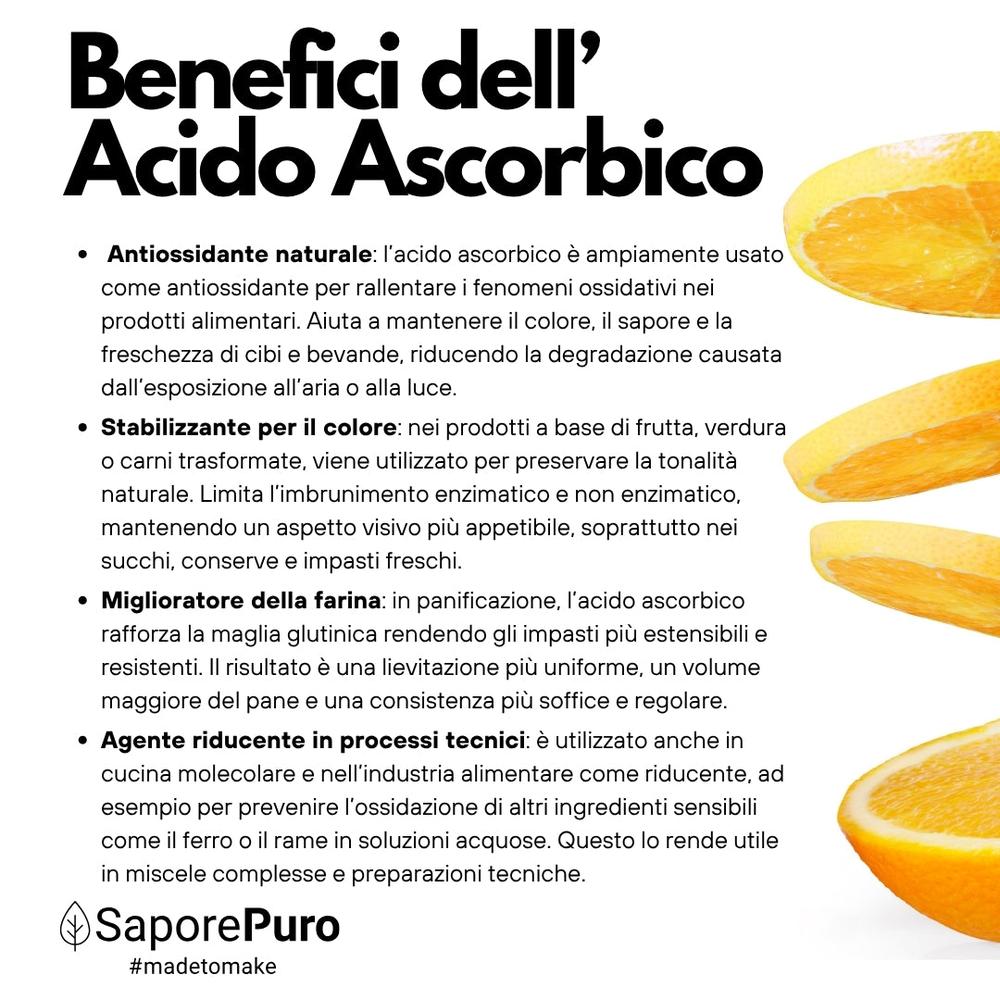 SaporePuro pure Vitamin C (Acido Ascorbico) in a clear packaging, a vital nutrient supplement for healthy recipes, made in Italy.