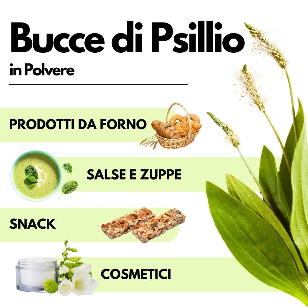 Polvere di buccia di psillio SaporePuro, fibra naturale per integratori alimentari, in confezione da 125g.