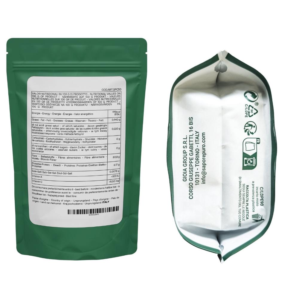 Bag of SaporePuro Carrube Seed Flour (E410) from Italy, showing the product packaging and branding.