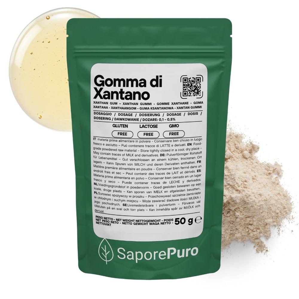 SaporePuro Xantano E415 gum paste in packaging, showing the product's texture and label for culinary use.