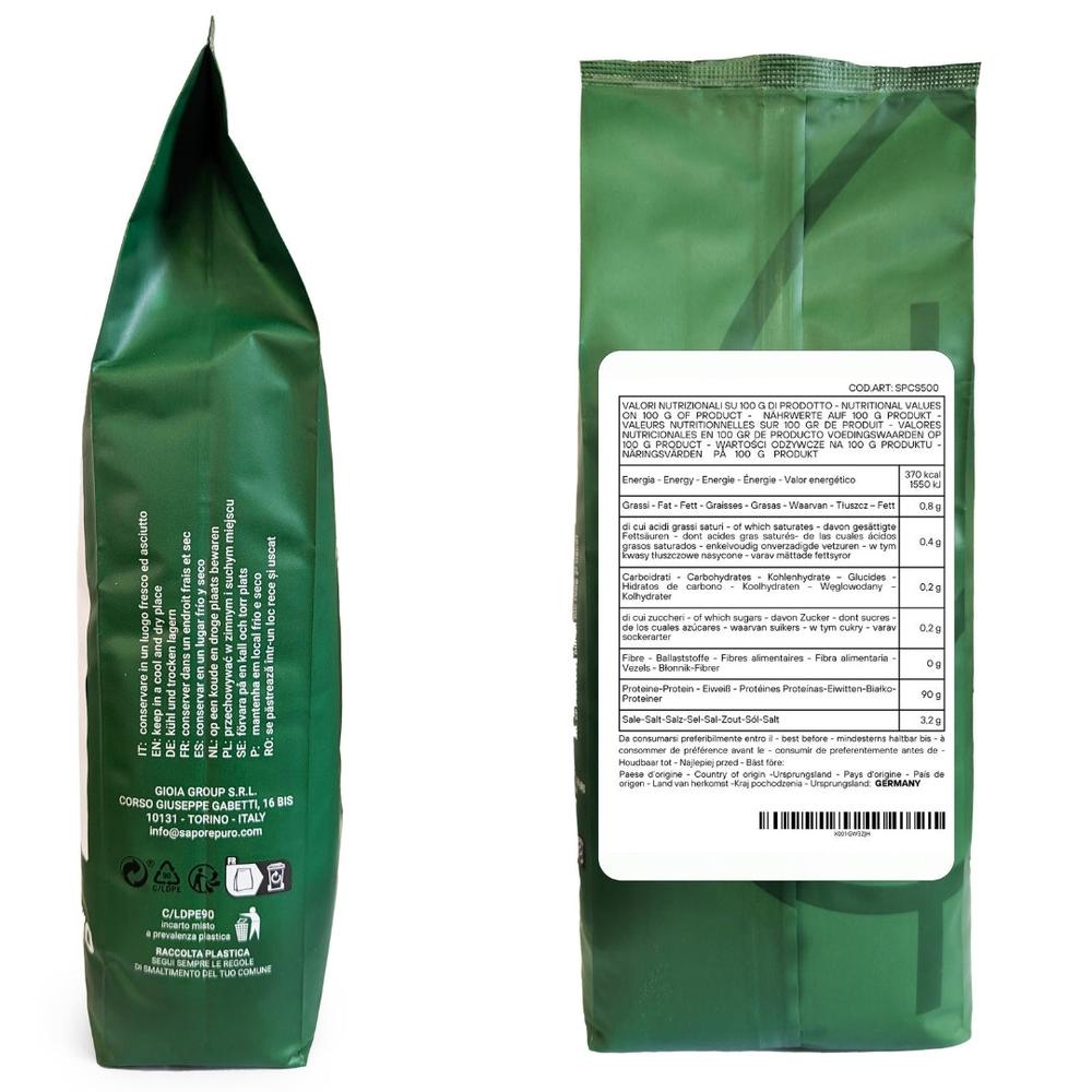 SaporePuro caseinato di sodio, pure gluten-free milk protein ingredient for cooking and baking, in a resealable package.