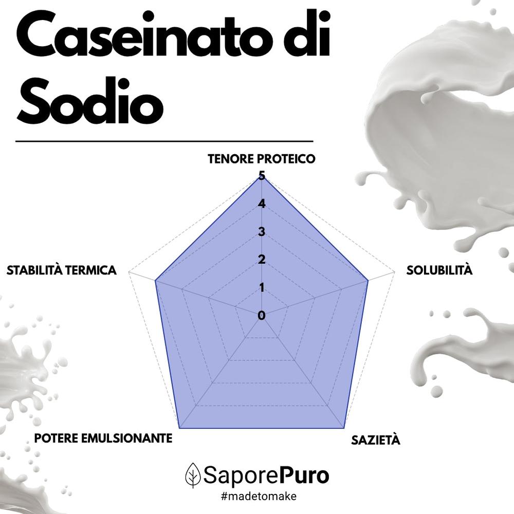SaporePuro sodium caseinate protein powder from milk, gluten-free ingredient for baking and cooking, white powder in a jar