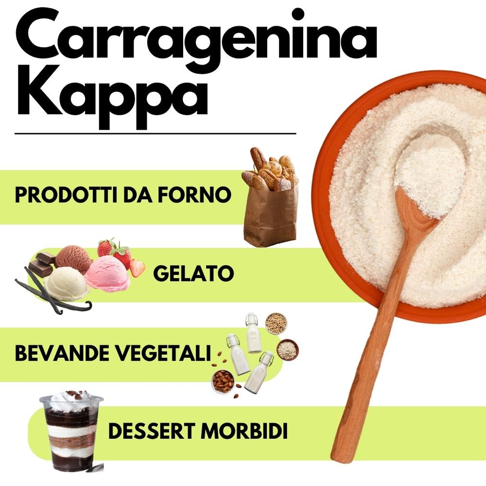 SaporePuro Carragenina Kappa E407 in packaging, Italian-made thickening agent for culinary and food industry use.