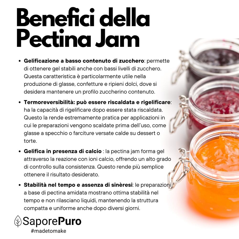 SaporePuro Basso Metossile E440ii gelatina for making Pectina Jam, with a close-up of the transparent gelatin sheets.