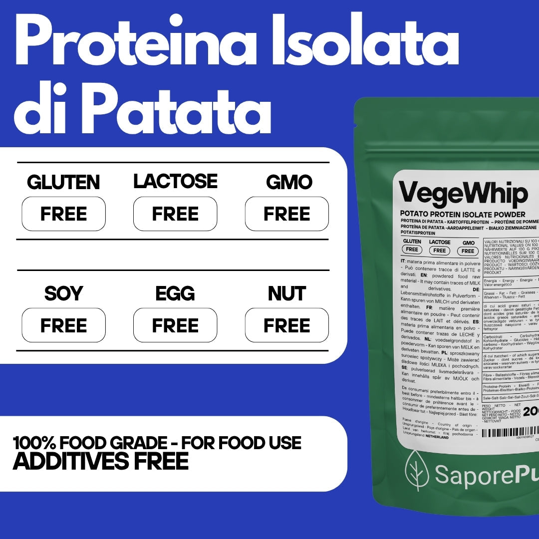 Proteine Isolate di Patata - Albume Vegano - VegeWhip - Per realizzare prodotti Vegan - GelatoStore