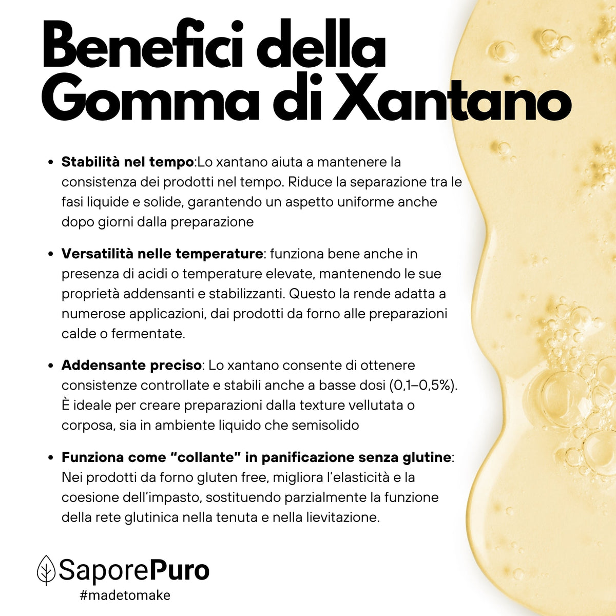 Gomma di xantano SaporePuro E415 in confezione, prodotto naturale italiano per cucina e pasticceria.