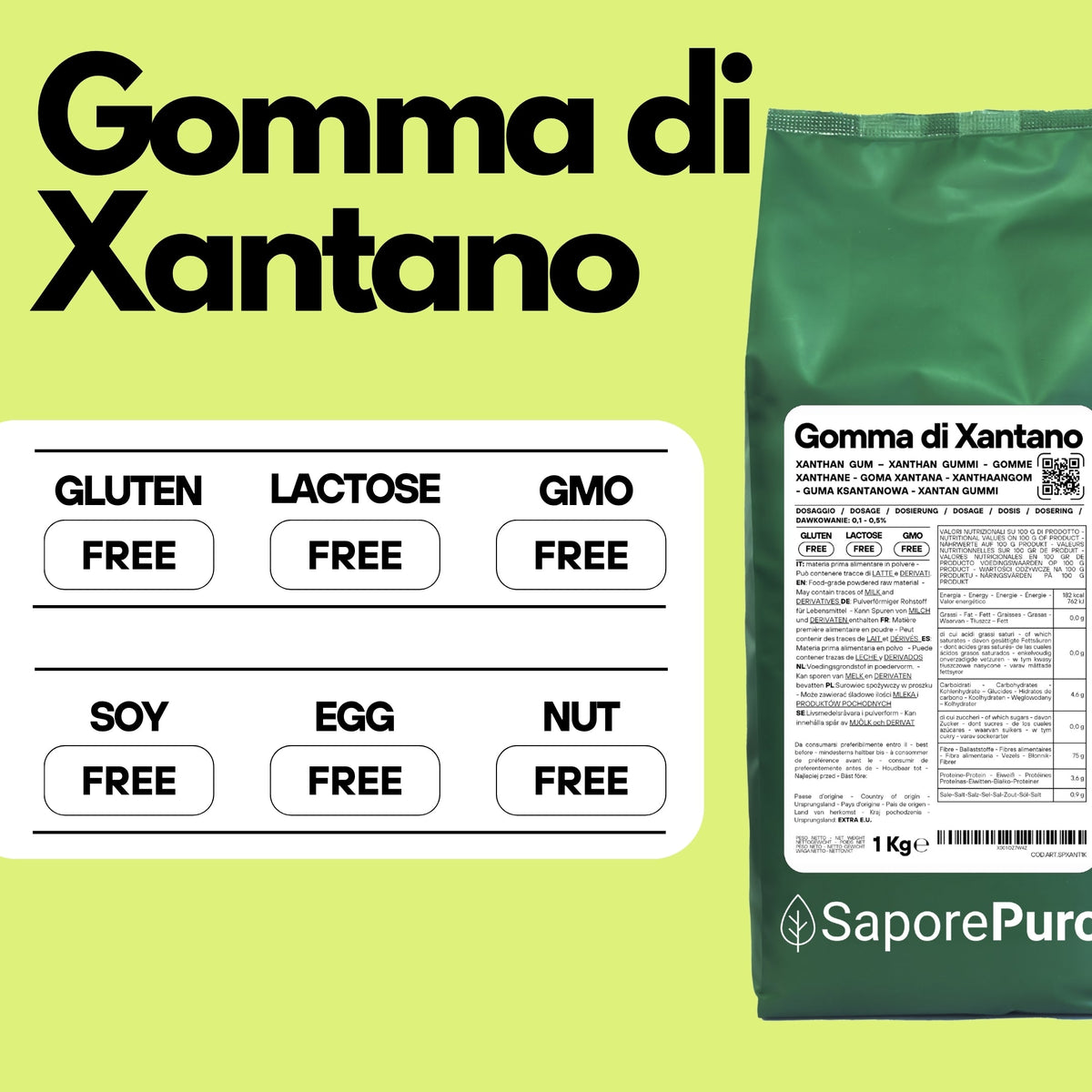 Gomma di Xantano E415 di SaporePuro, confezione italiana, visibile in primo piano, ideale come addensante in cucina.