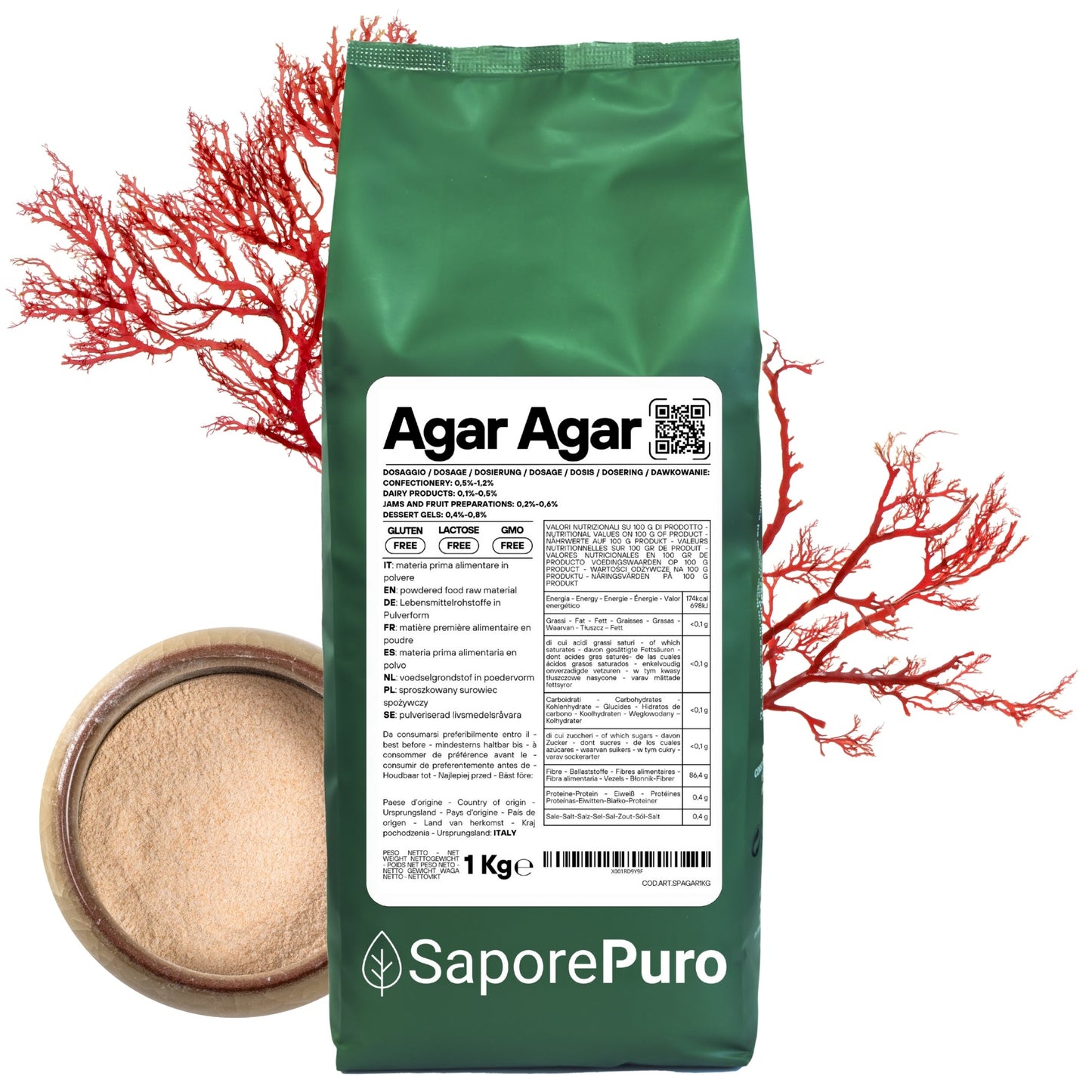 Agar Agar - E406 - Gelificante Naturale - Origine ITALIA - GelatoStore