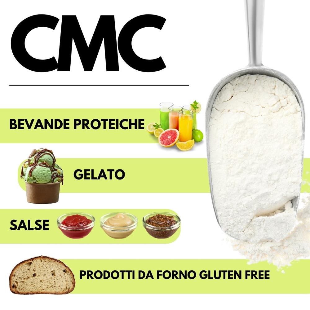 SaporePuro Carbossimetilcellulosa (CMC) E466 powder, white fine granules for food and pharmaceutical use.