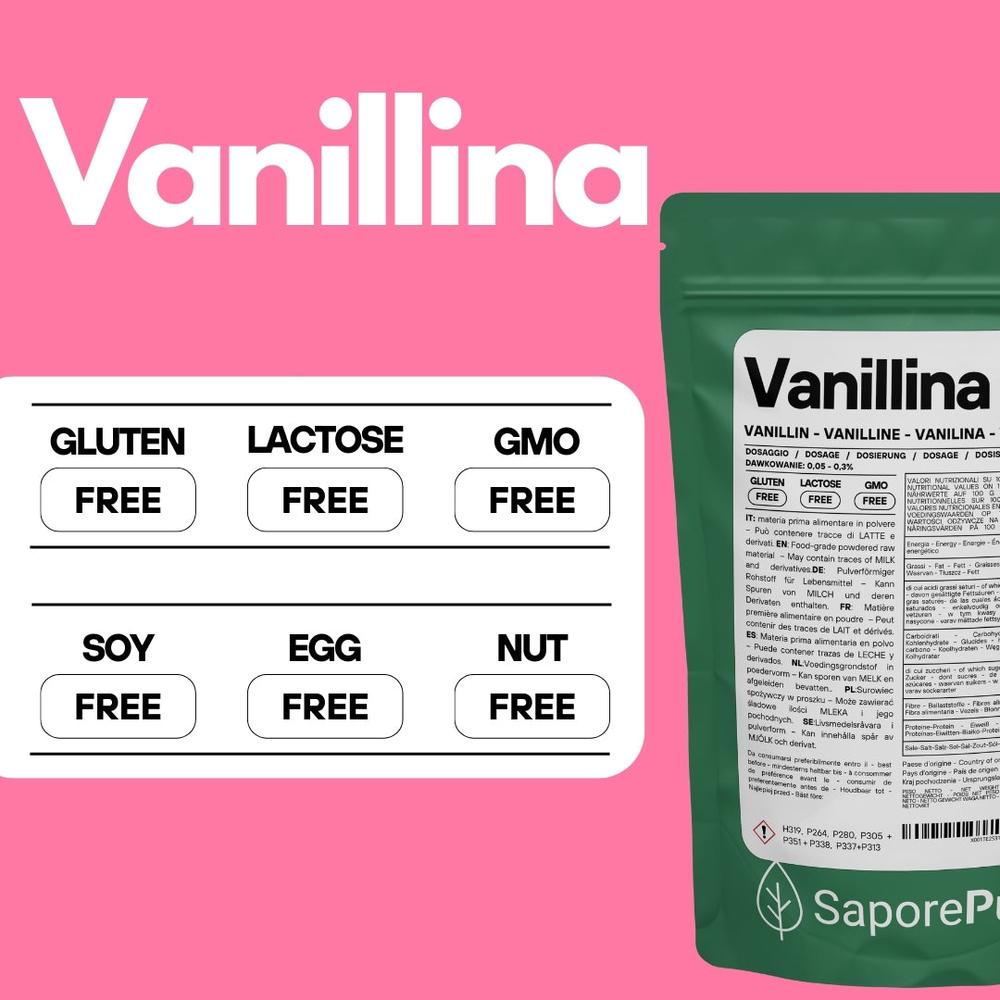 Vanillina Pura from SaporePuro, a jar of pure vanilla aroma with an intense, persistent scent and rich aroma.