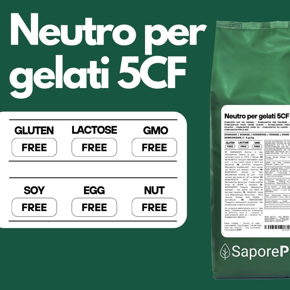 Neutro per gelato 5CF stabilizzante by SaporePuro, Italian ingredient for homemade gelati, suitable for hot and cold use.