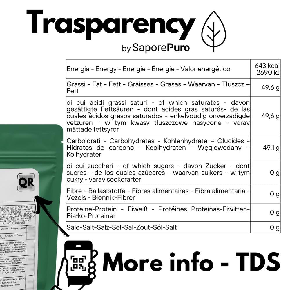 Bag of Esteri del Saccarosio Sucresteri E473, a cooking and baking ingredient from SaporePuro, with white crystalline sugar crystals.