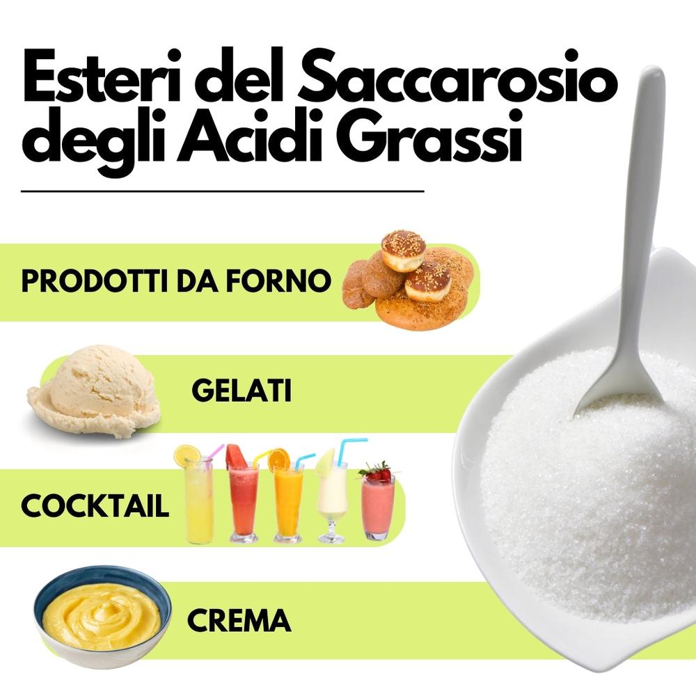 Esteri del Saccarosio Sucresteri E473 ingredienti per cucina e forno, SaporePuro packaging with white powder in a jar